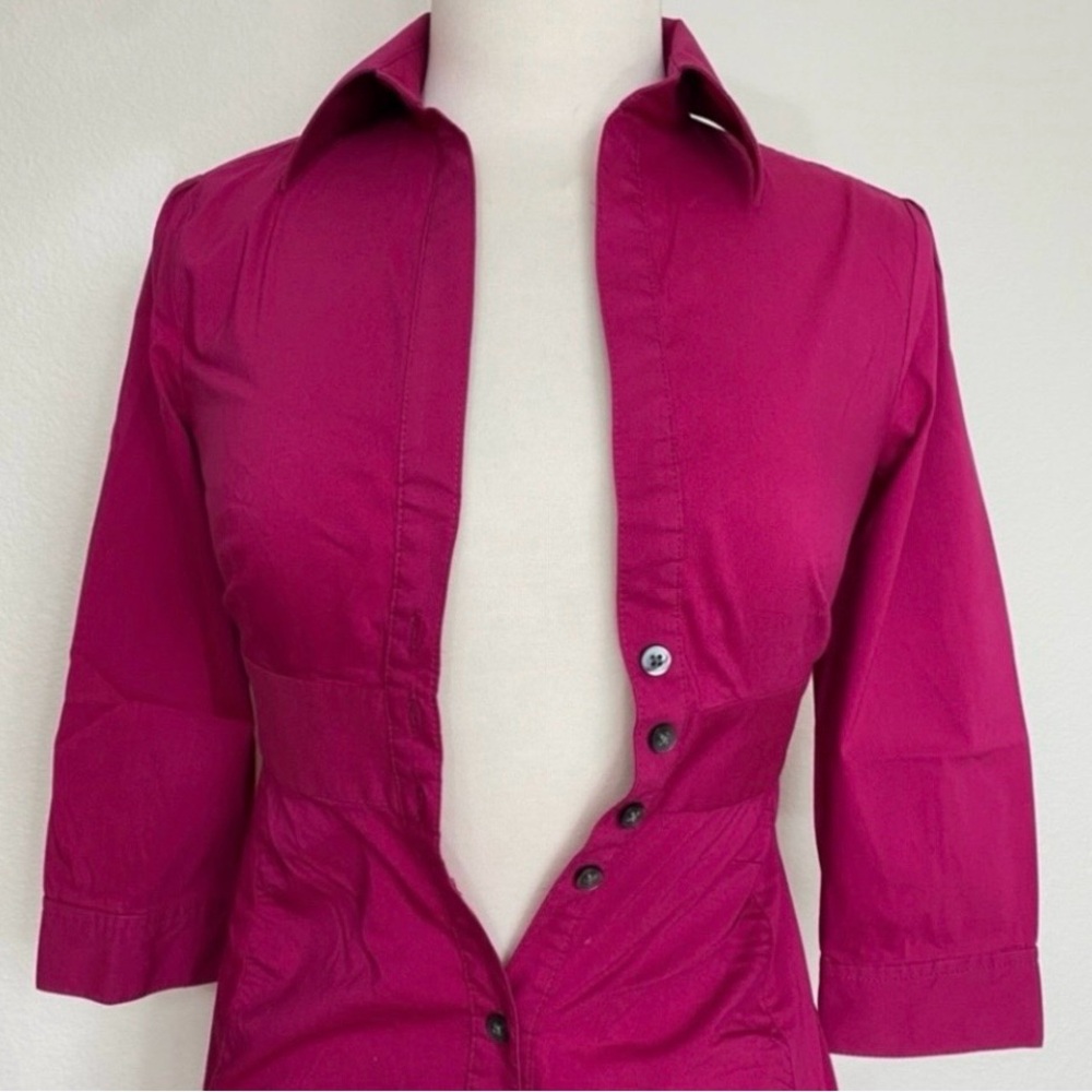 Express Womens Magenta Button Collared Stretch Sh… - image 5